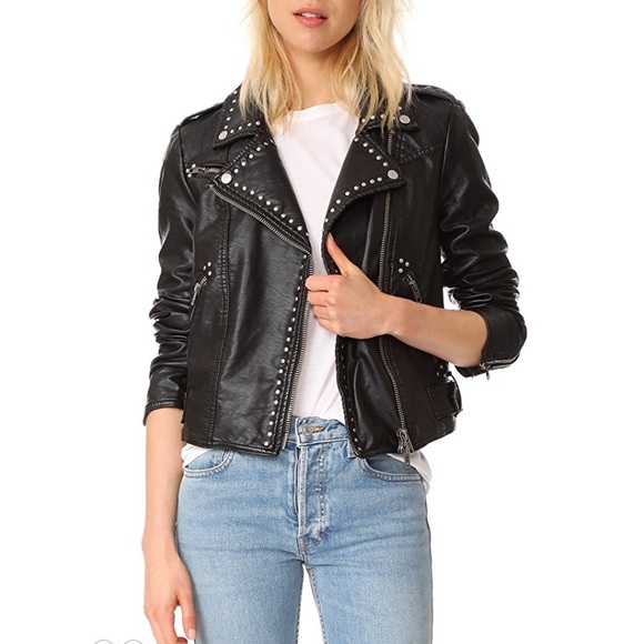 Free People Jackets & Blazers - Free People Black Leather Moto Studded Jacket